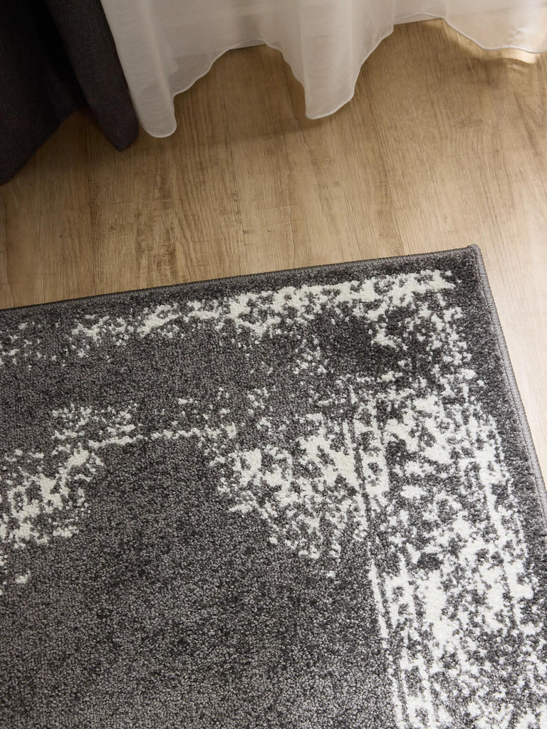 Tapis vintage motif oriental de couloir gris 80x240 cm