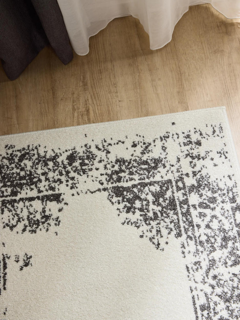 Tapis vintage motif oriental de couloir beige et gris 80x240 cm