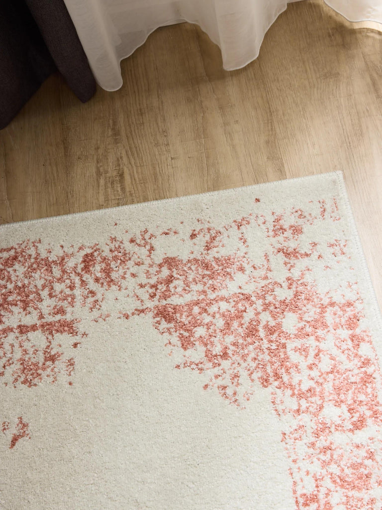 Tapis vintage motif oriental de couloir blanc et terracotta 80x240 cm