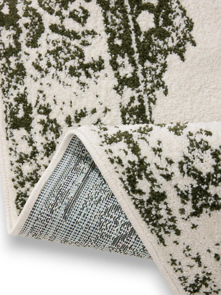 Tapis vintage motif oriental de couloir beige et vert 80x240 cm