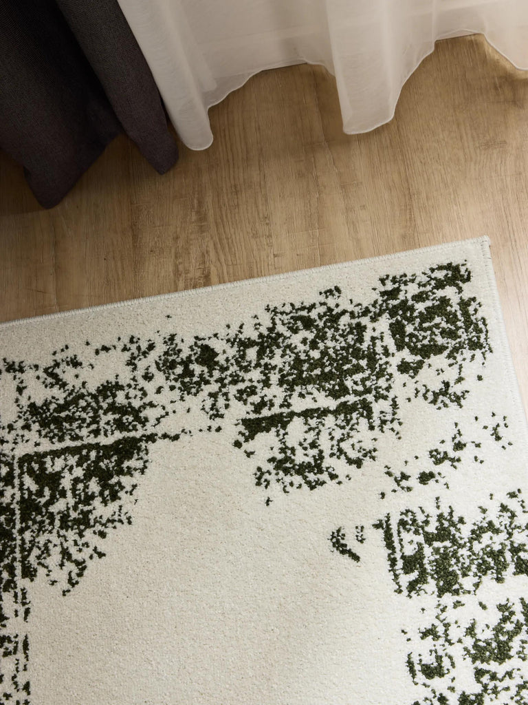 Tapis vintage motif oriental de couloir beige et vert 80x240 cm