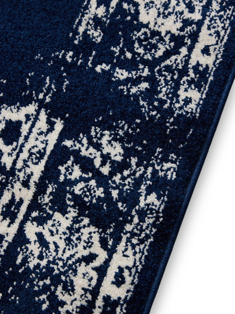 Tapis vintage motif oriental bleu foncé 80x150 cm