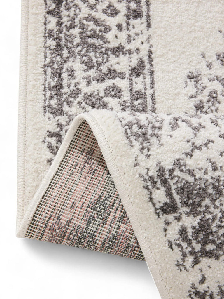 Tapis vintage motif oriental de couloir beige et gris 80x240 cm