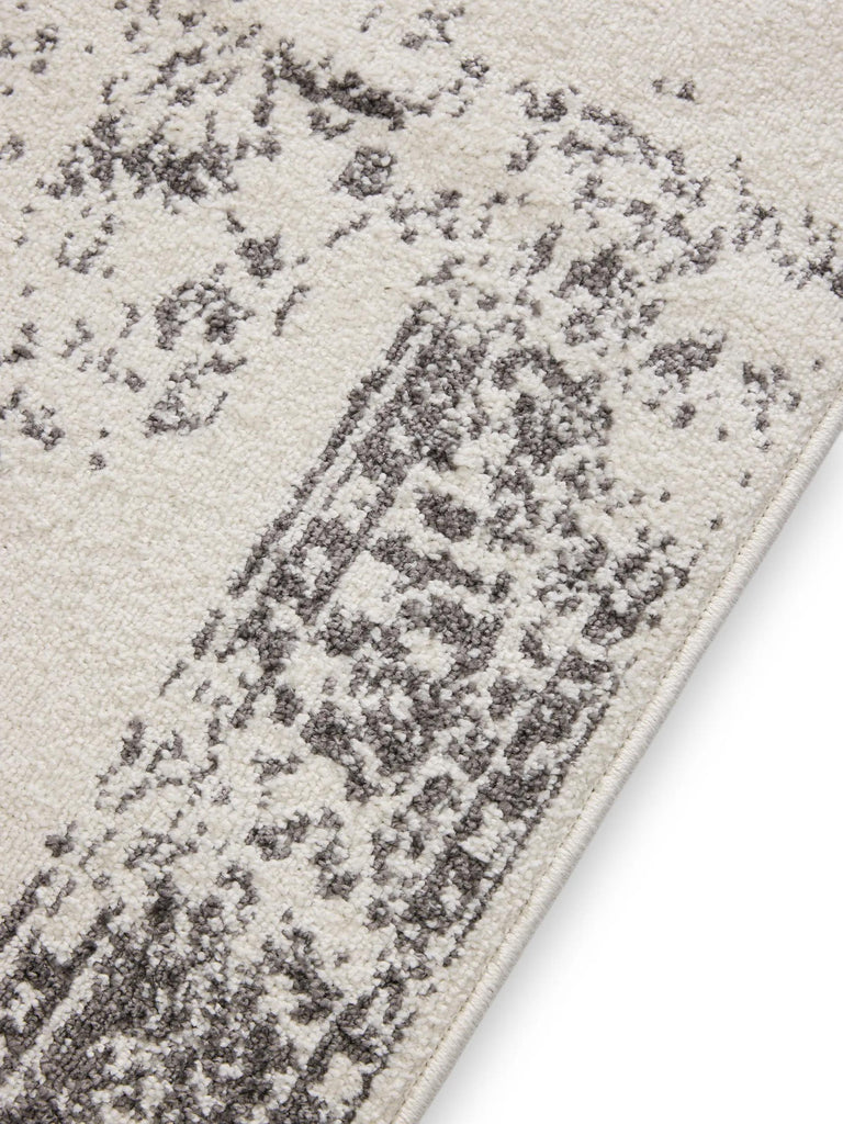 Tapis vintage motif oriental de couloir beige et gris 80x240 cm