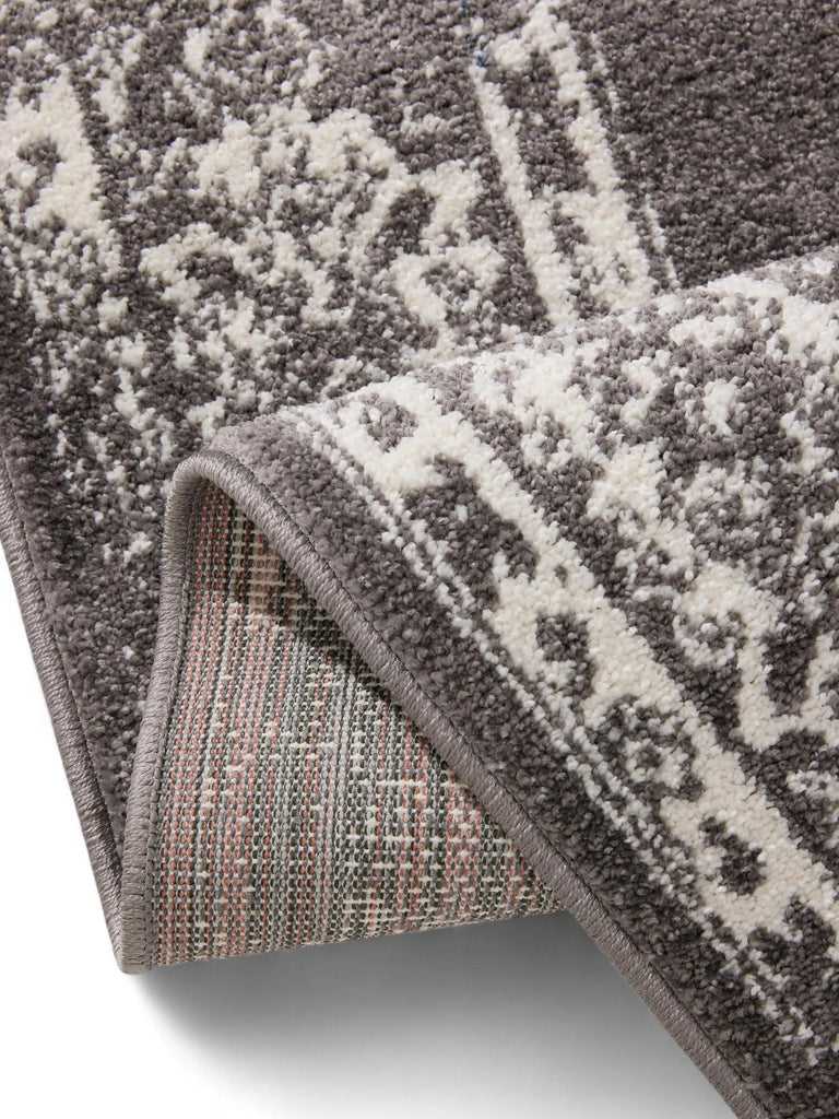 Tapis vintage motif oriental de couloir gris 80x240 cm