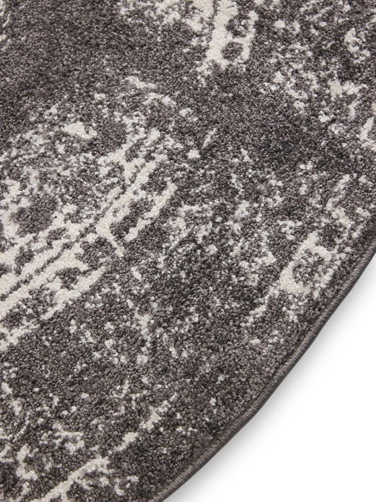 Tapis vintage motif oriental rond gris 160 cm de diamètre