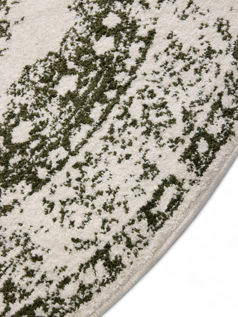 Tapis vintage motif oriental rond beige et vert 120 cm de diamètre