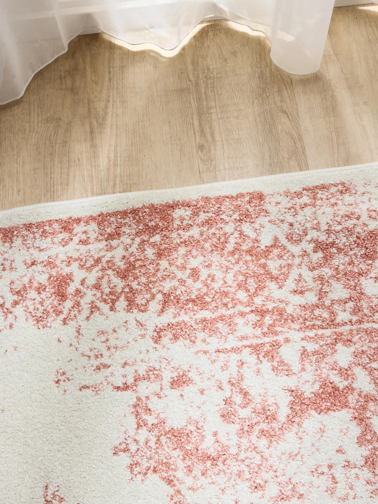 Tapis vintage motif oriental blanc et terracotta 80x150 cm