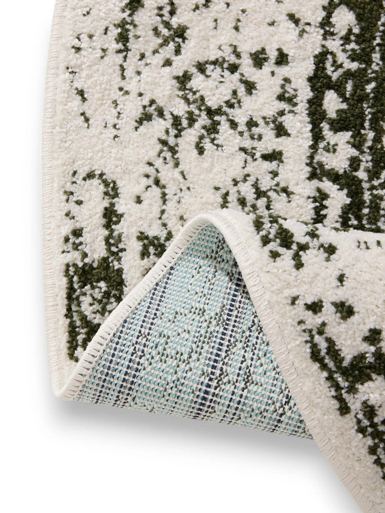 Tapis vintage motif oriental rond beige et vert 120 cm de diamètre