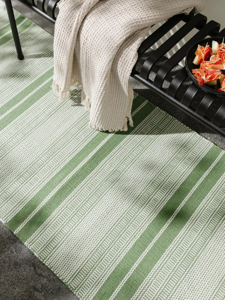 Tapis ethnique rayé à franges de couloir vert d'intérieur et d'extérieur 80x250 cm