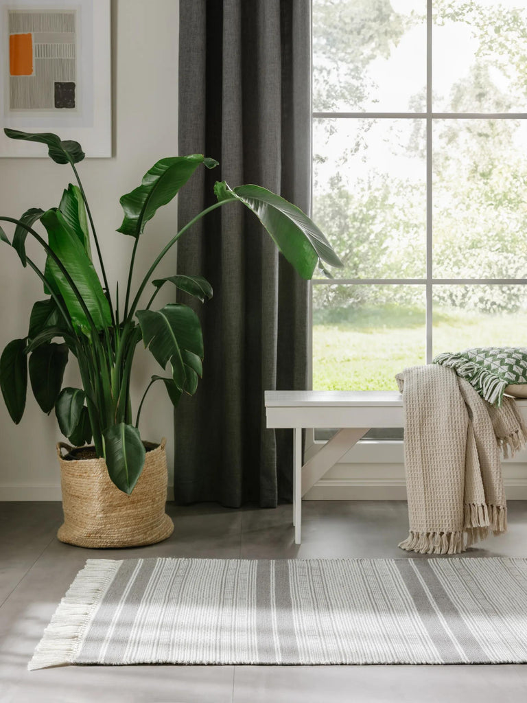 Tapis ethnique rayé à franges de couloir gris d'intérieur et d'extérieur 80x250 cm