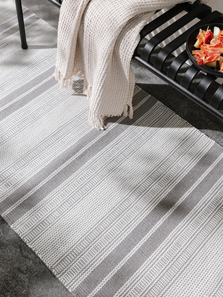 Tapis ethnique rayé à franges de couloir gris d'intérieur et d'extérieur 80x250 cm