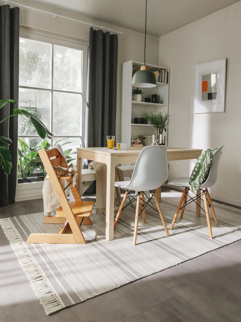 Tapis ethnique rayé à franges gris d'intérieur et d'extérieur 120x170 cm