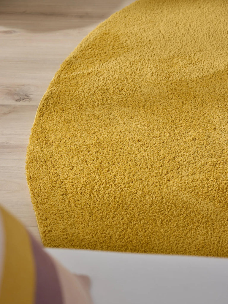Tapis shaggy rond jaune moutarde 200 cm de diamètre