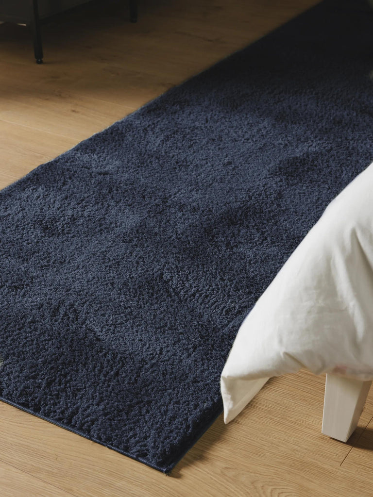 Tapis shaggy descente de lit bleu canard 80x240 cm