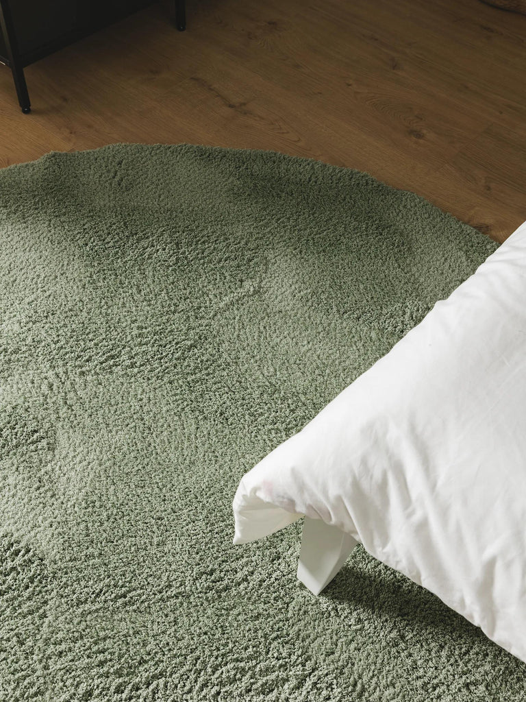 Tapis shaggy rond vert sauge 200 cm de diamètre