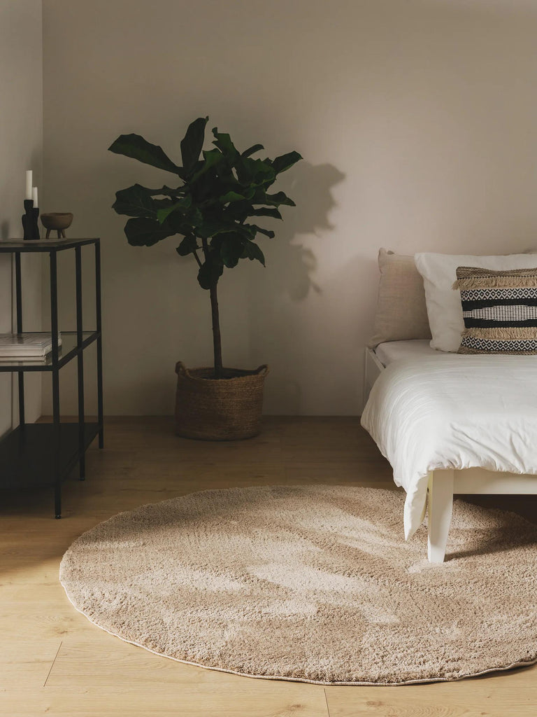 Tapis shaggy rond marron 200 cm de diamètre