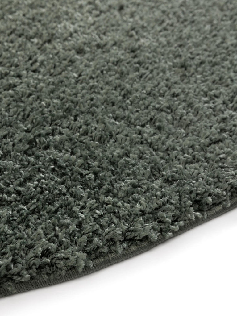 Tapis moderne uni poils longs frisés rond vert lavable 80 cm de diamètre