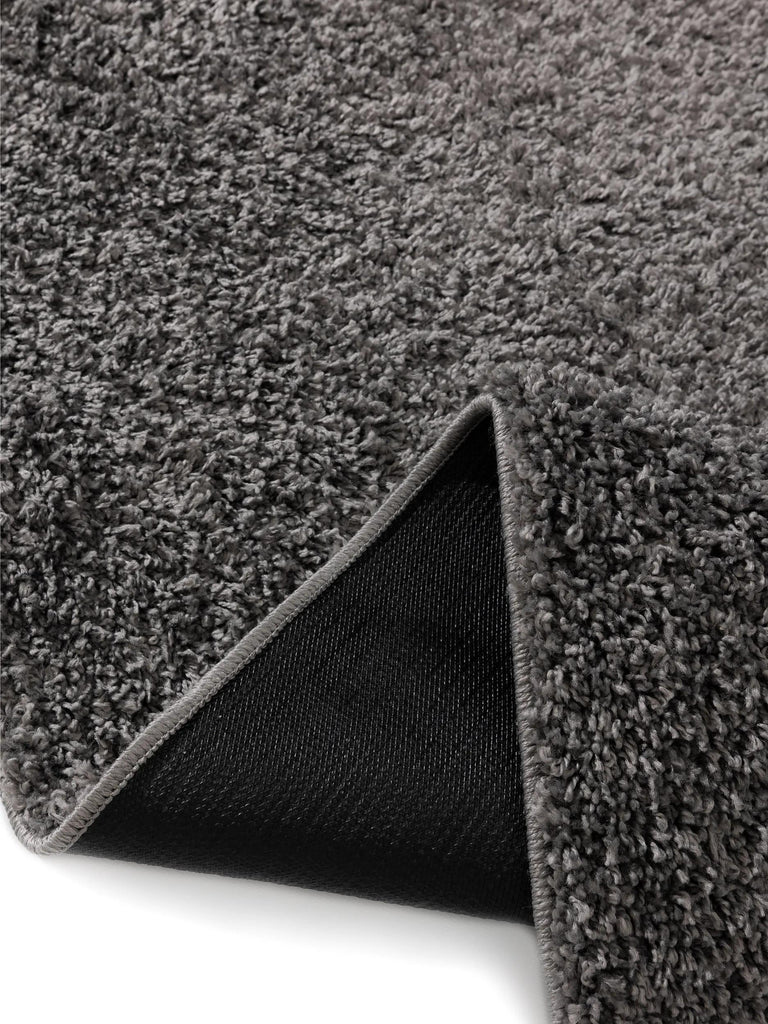 Tapis moderne uni poils longs frisés descente de lit gris foncé lavable 80x250 cm