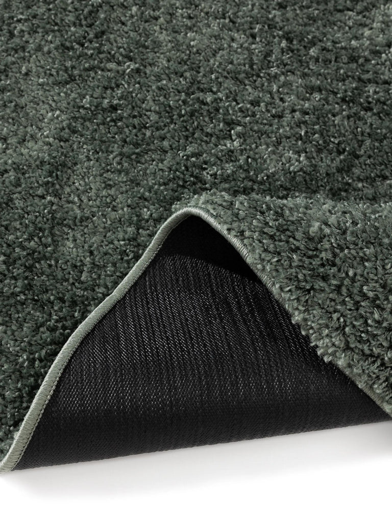 Tapis moderne uni poils longs frisés rond vert lavable 80 cm de diamètre