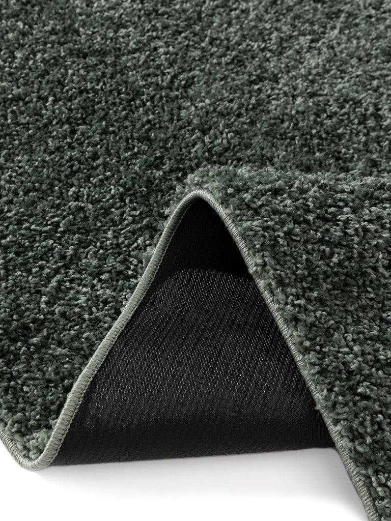 Tapis moderne uni poils longs frisés carré vert lavable 160x160 cm