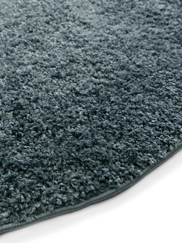 Tapis moderne uni poils longs frisés rond bleu pétrole lavable 200 cm de diamètre