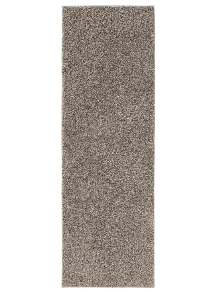 Tapis moderne uni poils longs frisés descente de lit gris lavable 80x250 cm