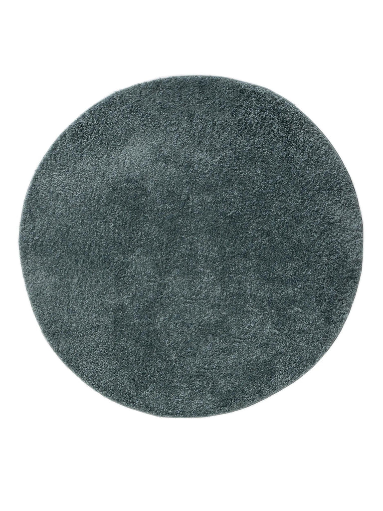 Tapis moderne uni poils longs frisés rond bleu pétrole lavable 160 cm de diamètre