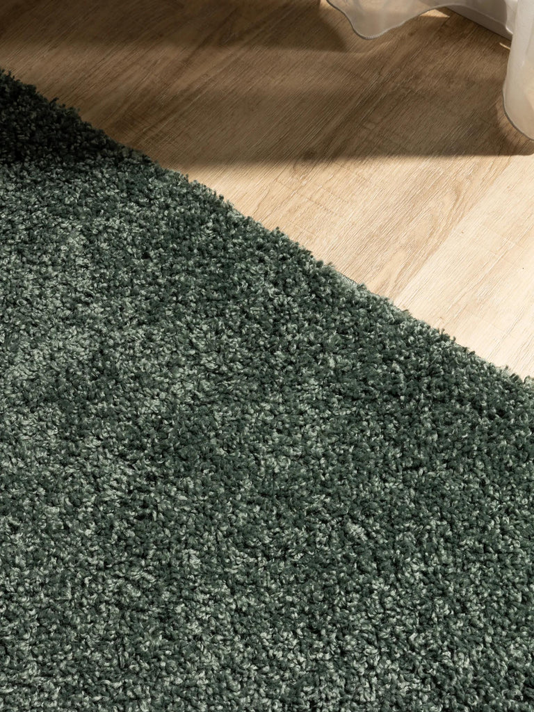 Tapis moderne uni poils longs frisés vert lavable 200x250 cm