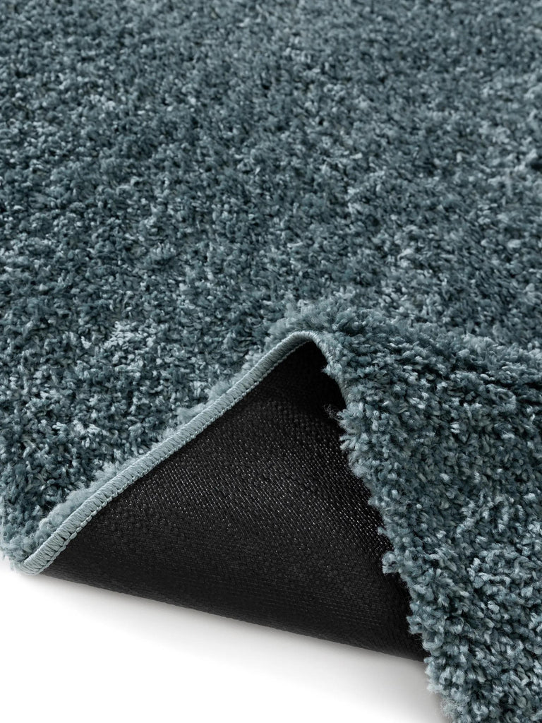 Tapis moderne uni poils longs frisés carré bleu pétrole lavable 200x200 cm