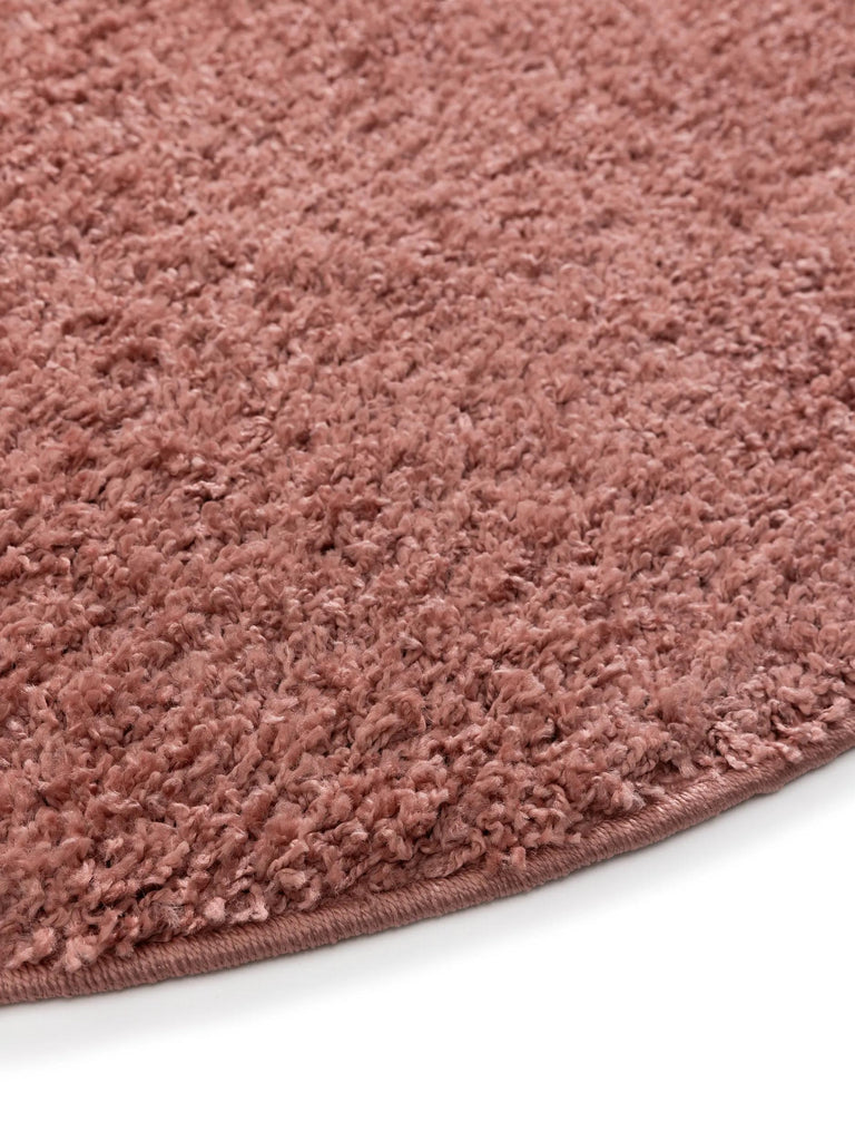 Tapis moderne uni poils longs frisés rond rose lavable 160 cm de diamètre
