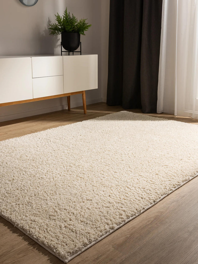 Tapis moderne uni poils longs frisés blanc lavable 250x300 cm