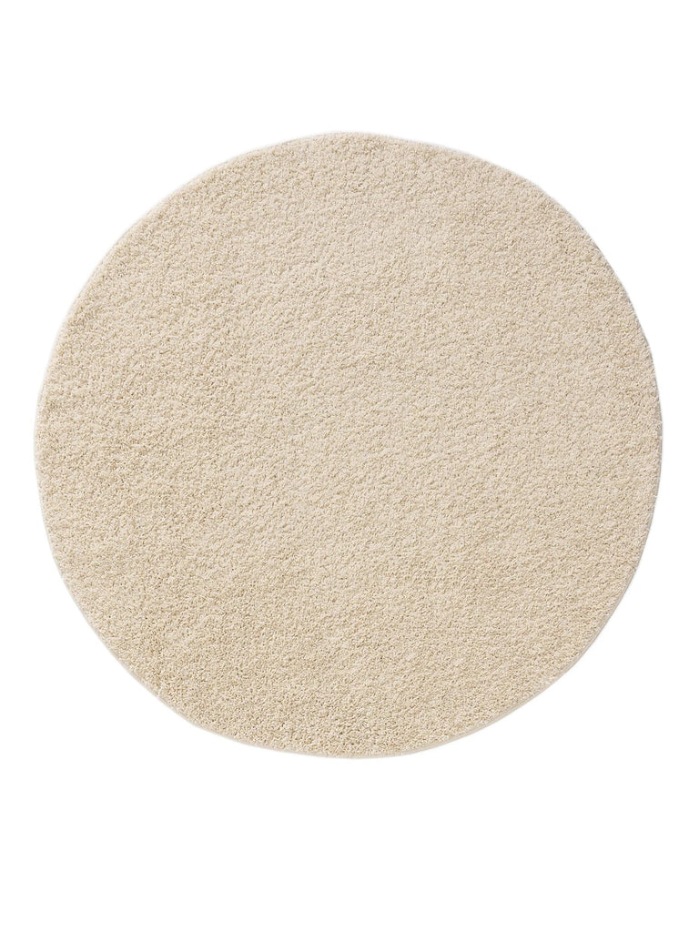 Tapis moderne uni poils longs frisés rond crème lavable 80 cm de diamètre