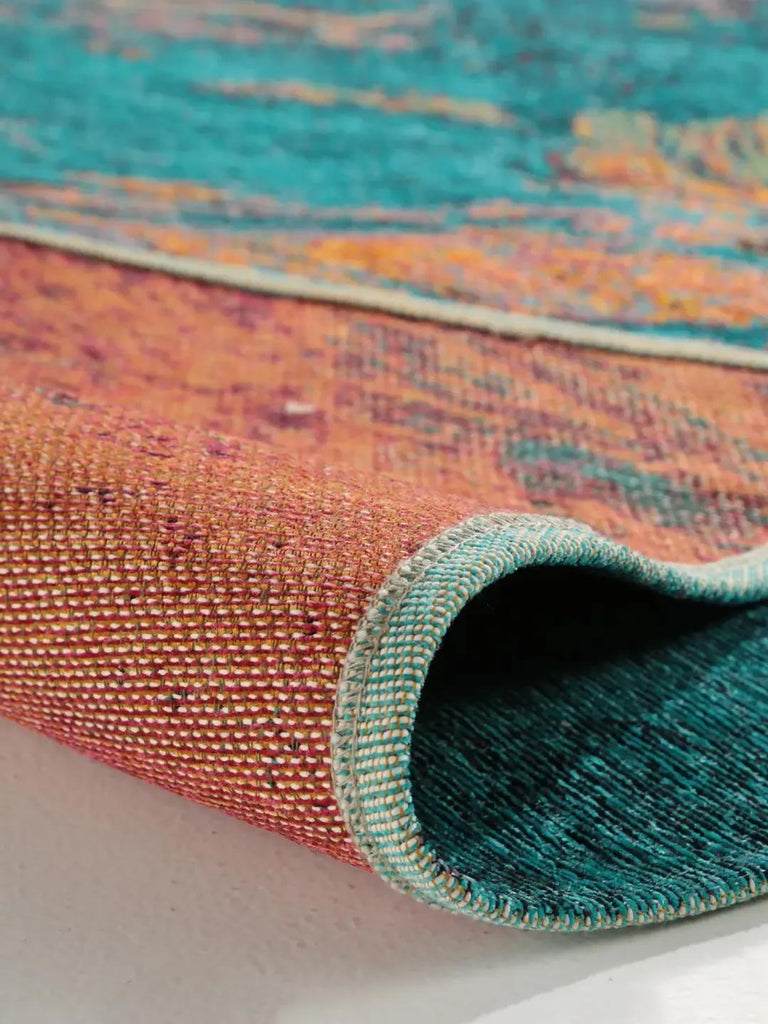 Tapis contemporain design bleu canard et orange 195x285 cm