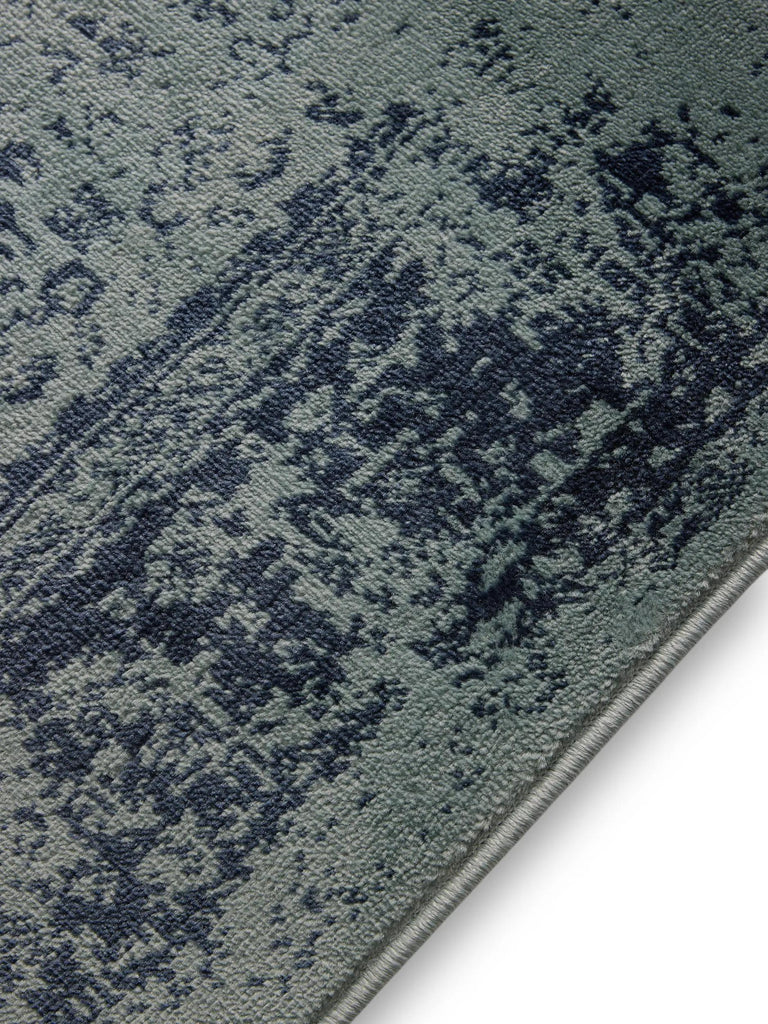 Tapis vintage oriental de couloir vert et bleu 80x240 cm