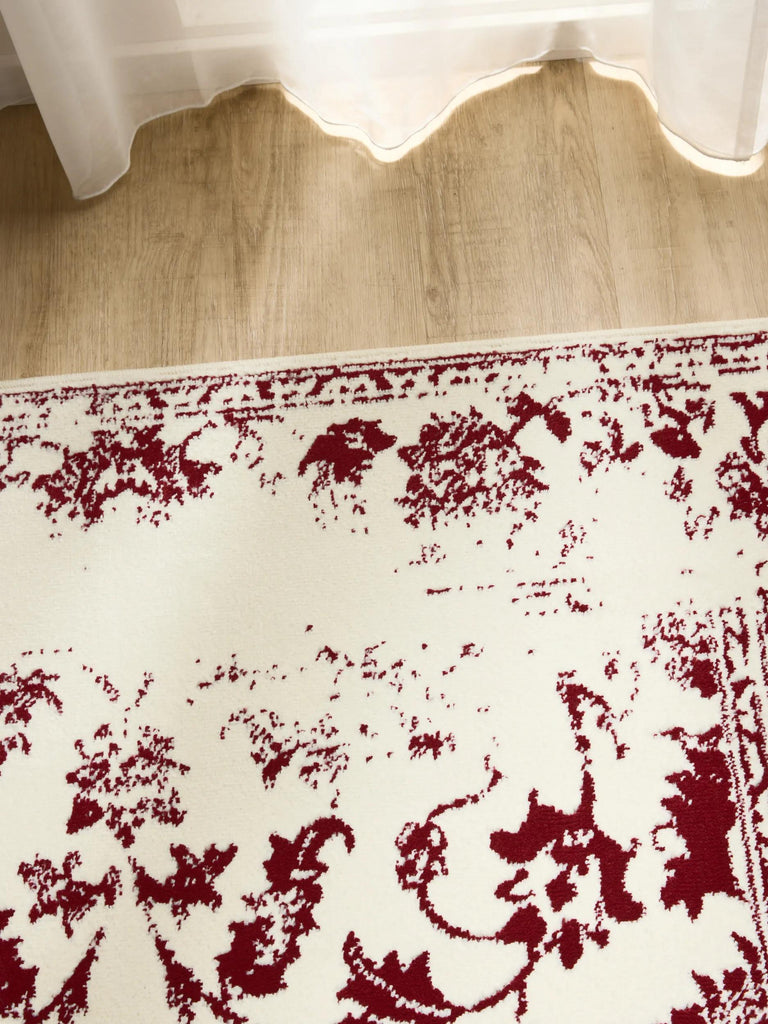 Tapis vintage motif floral beige et bordeaux 160x230 cm