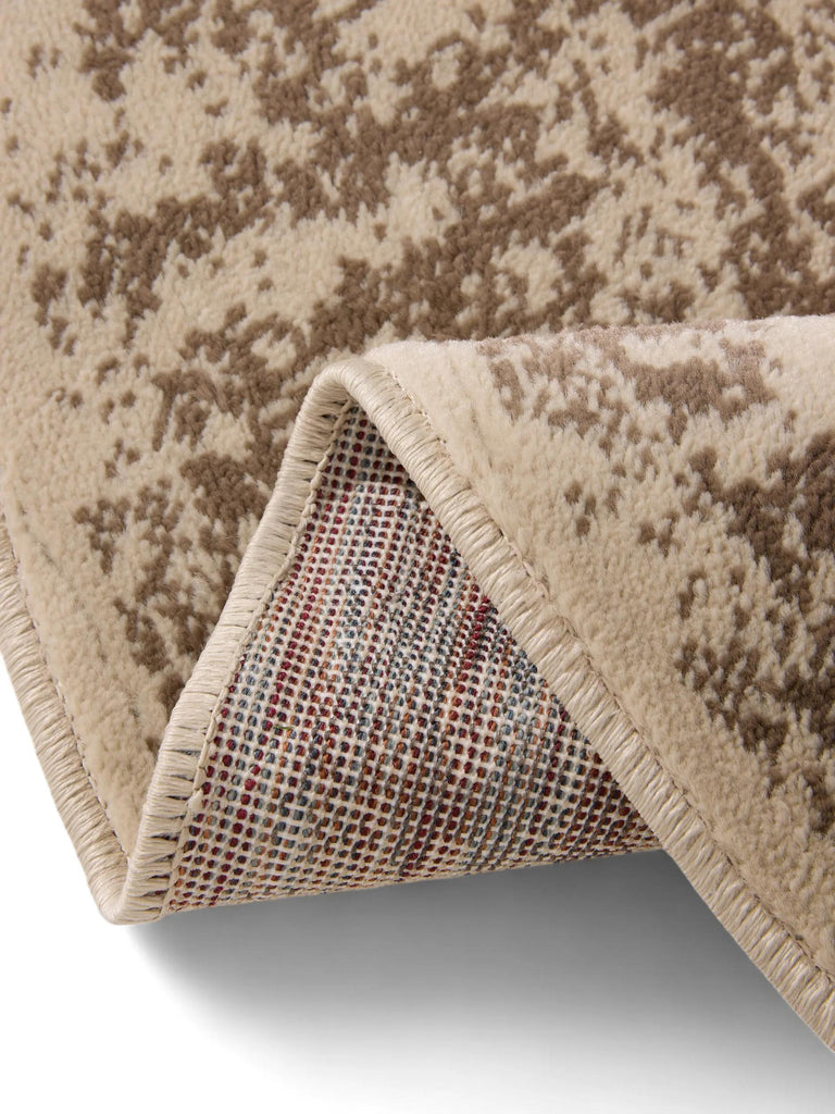 Tapis vintage oriental rond crème et marron 160 cm de diamètre