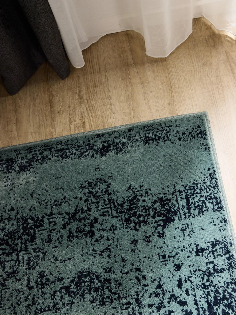 Tapis vintage oriental de couloir vert et bleu 80x240 cm