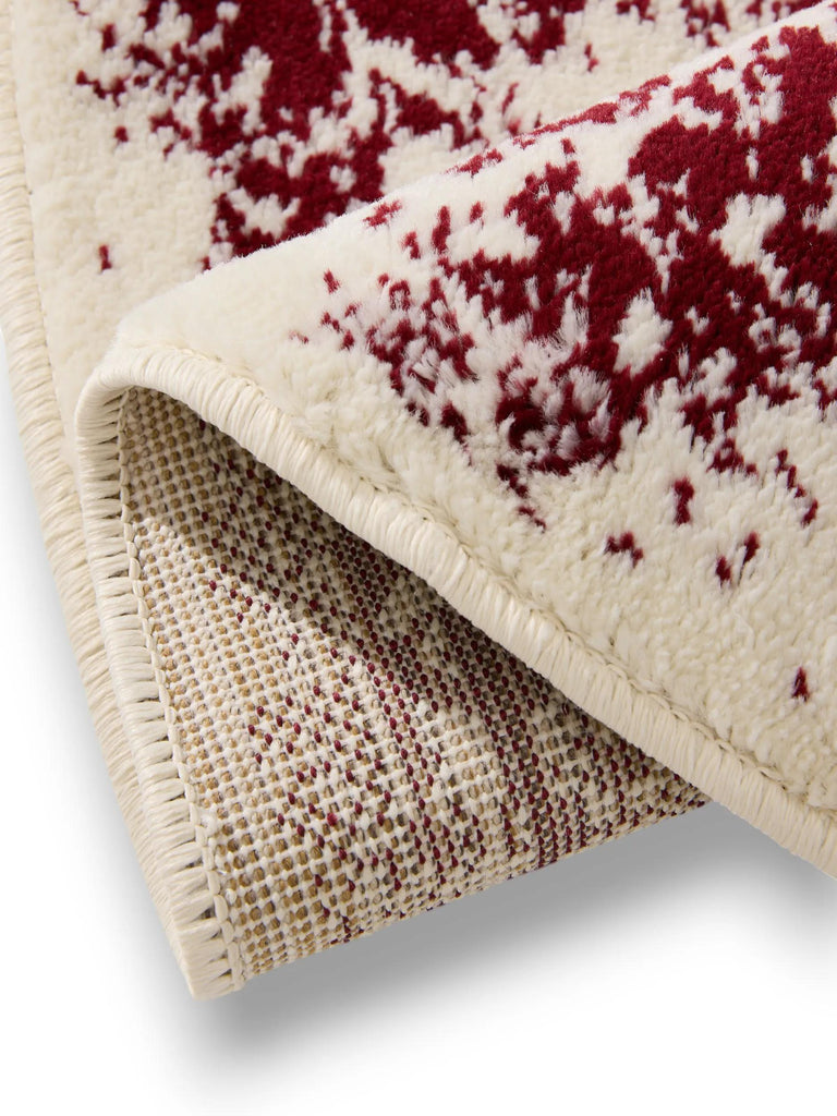 Tapis vintage oriental rond beige et bordeaux 160 cm de diamètre