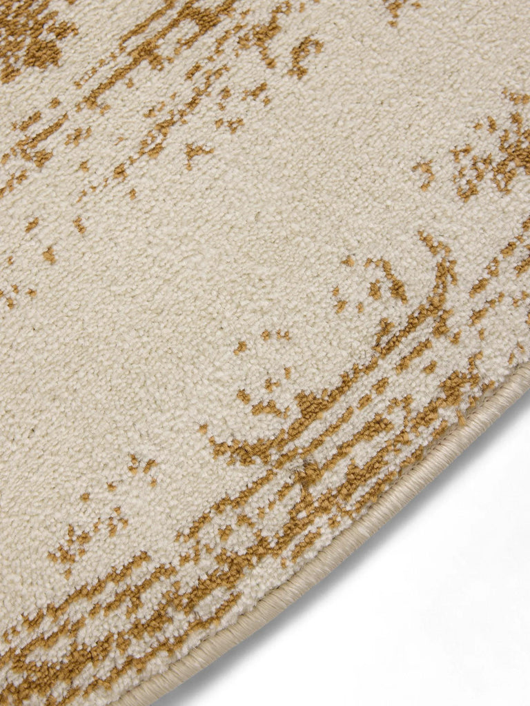 Tapis vintage motif floral rond beige et camel 120 cm de diamètre