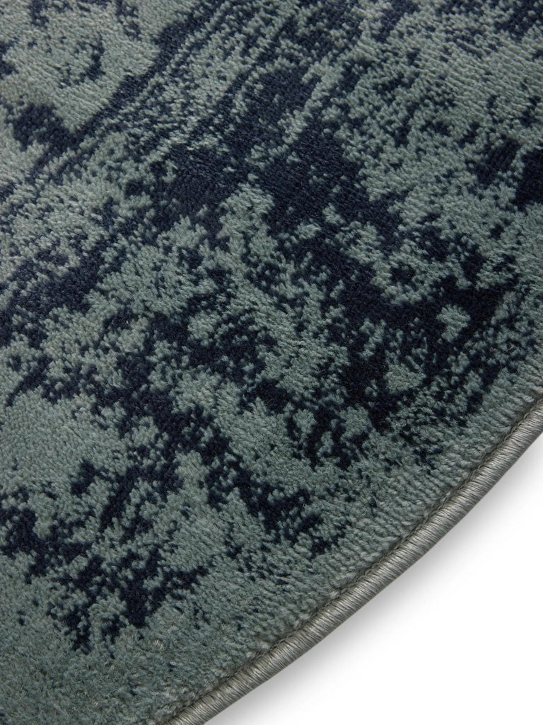 Tapis vintage oriental rond vert et bleu 120 cm de diamètre