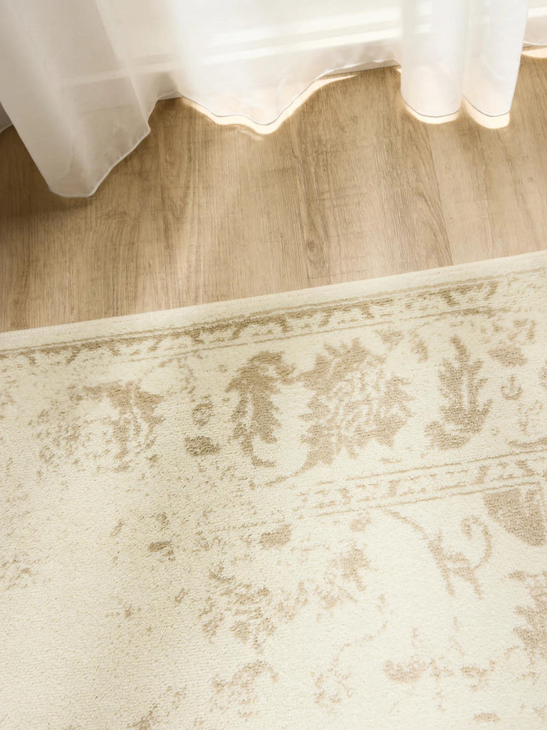 Tapis vintage motif floral beige 60x120 cm