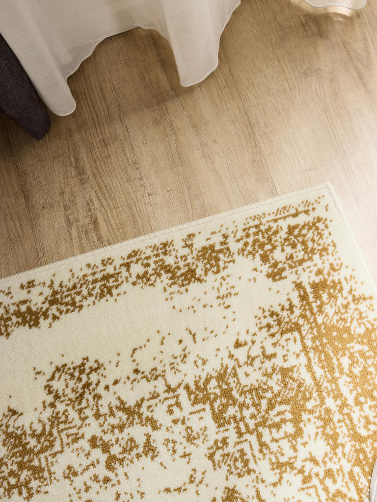 Tapis vintage oriental de couloir beige et camel 80x240 cm