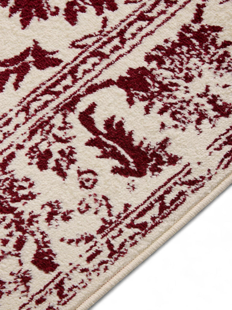 Tapis vintage motif floral de couloir beige et bordeaux 80x240 cm