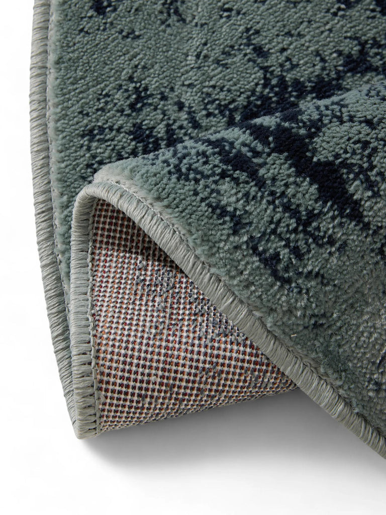 Tapis vintage oriental rond vert et bleu 120 cm de diamètre