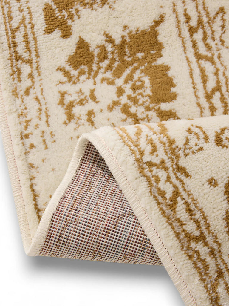 Tapis vintage motif floral beige et camel 120x170 cm