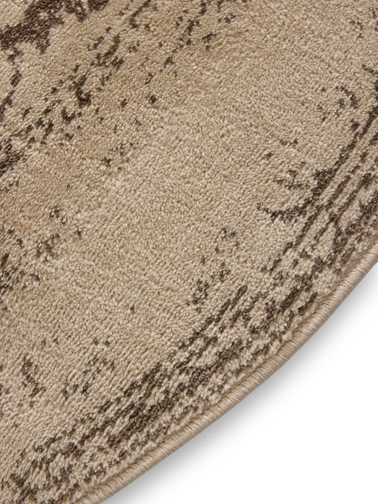 Tapis vintage motif floral rond crème et marron 160 cm de diamètre