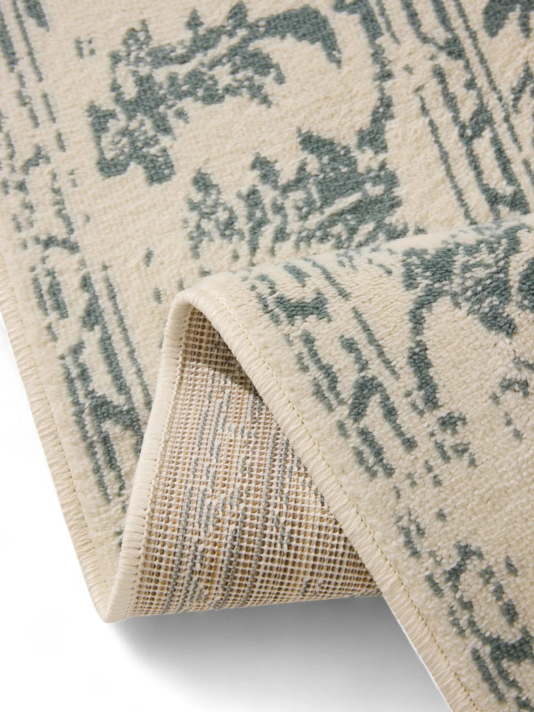 Tapis vintage motif floral beige et vert 80x150 cm