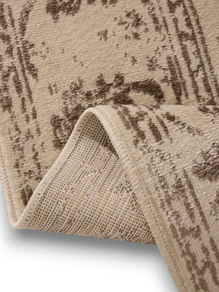 Tapis vintage motif floral crème et marron 80x150 cm