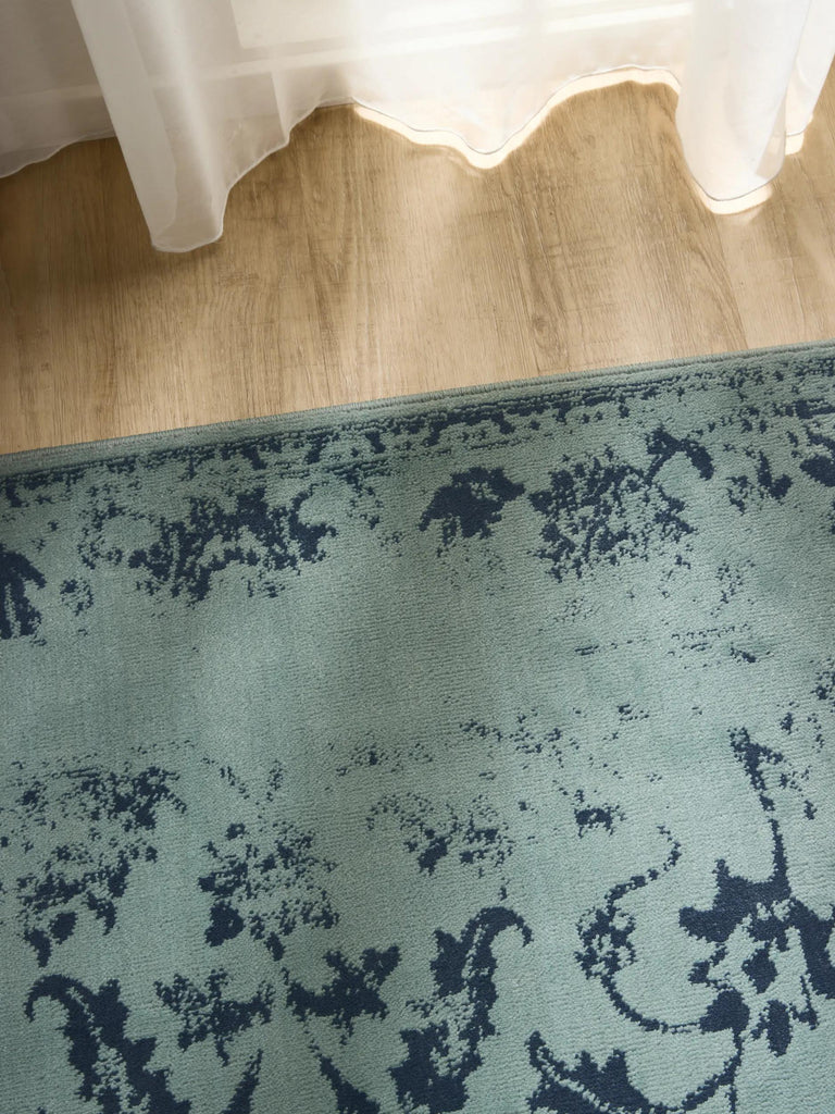 Tapis vintage motif floral vert et bleu 300x400 cm